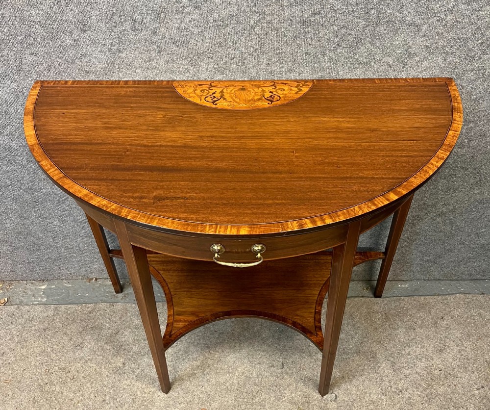 Edwardian Inlaid Demi Lune Console Side Table