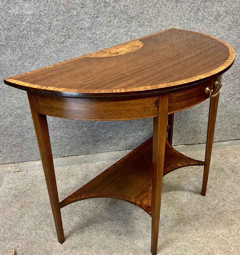 Edwardian Inlaid Demi Lune Console Side Table View IV
