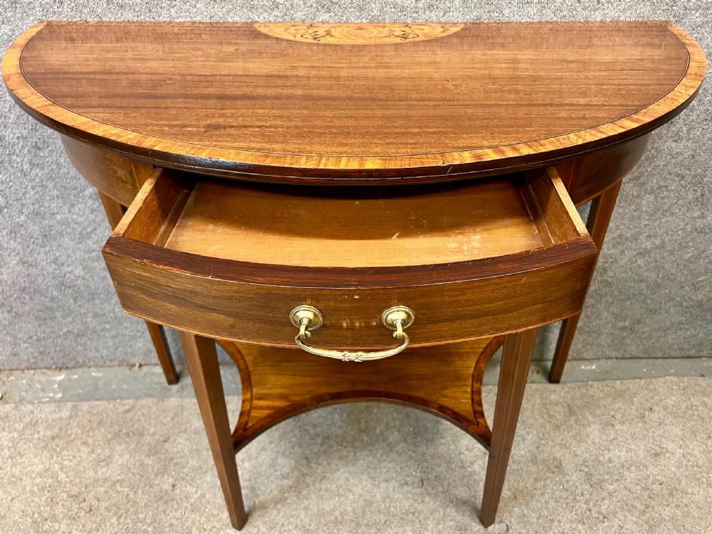Edwardian Inlaid Demi Lune Console Side Table View VII