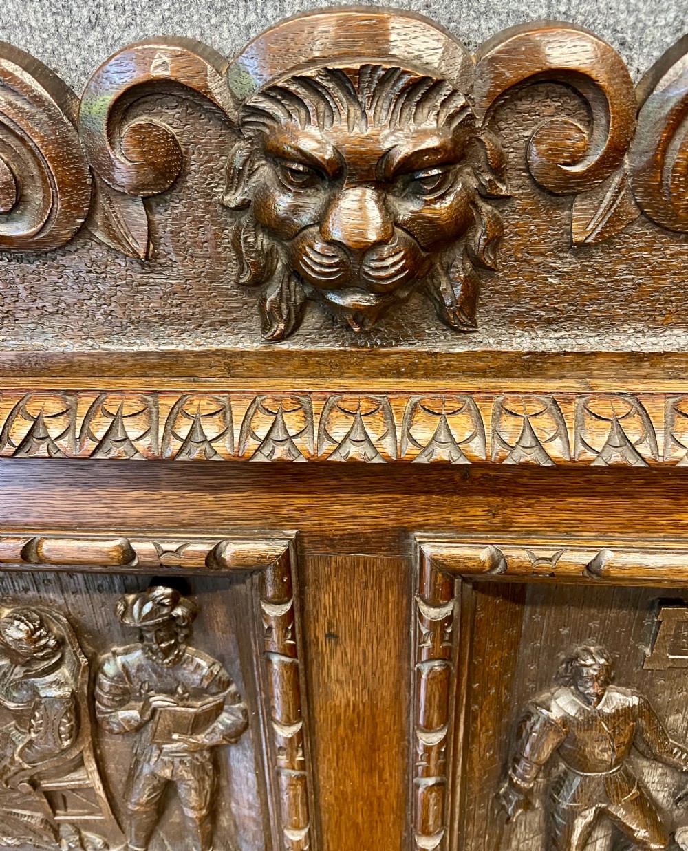 Superb Antique Carved Oak Elizabethan Style Monks Hall Bench View VI