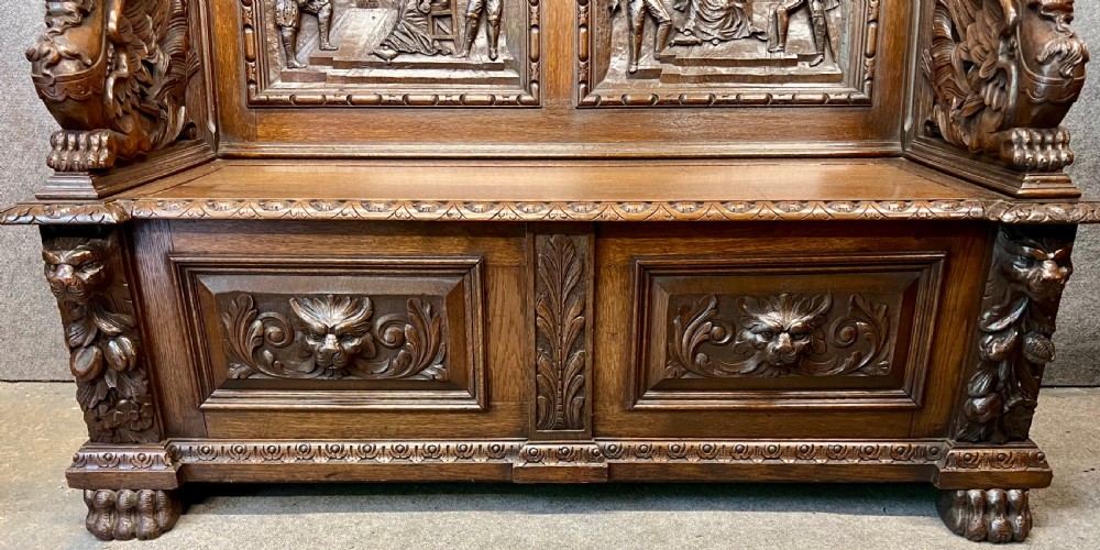 Superb Antique Carved Oak Elizabethan Style Monks Hall Bench View VII