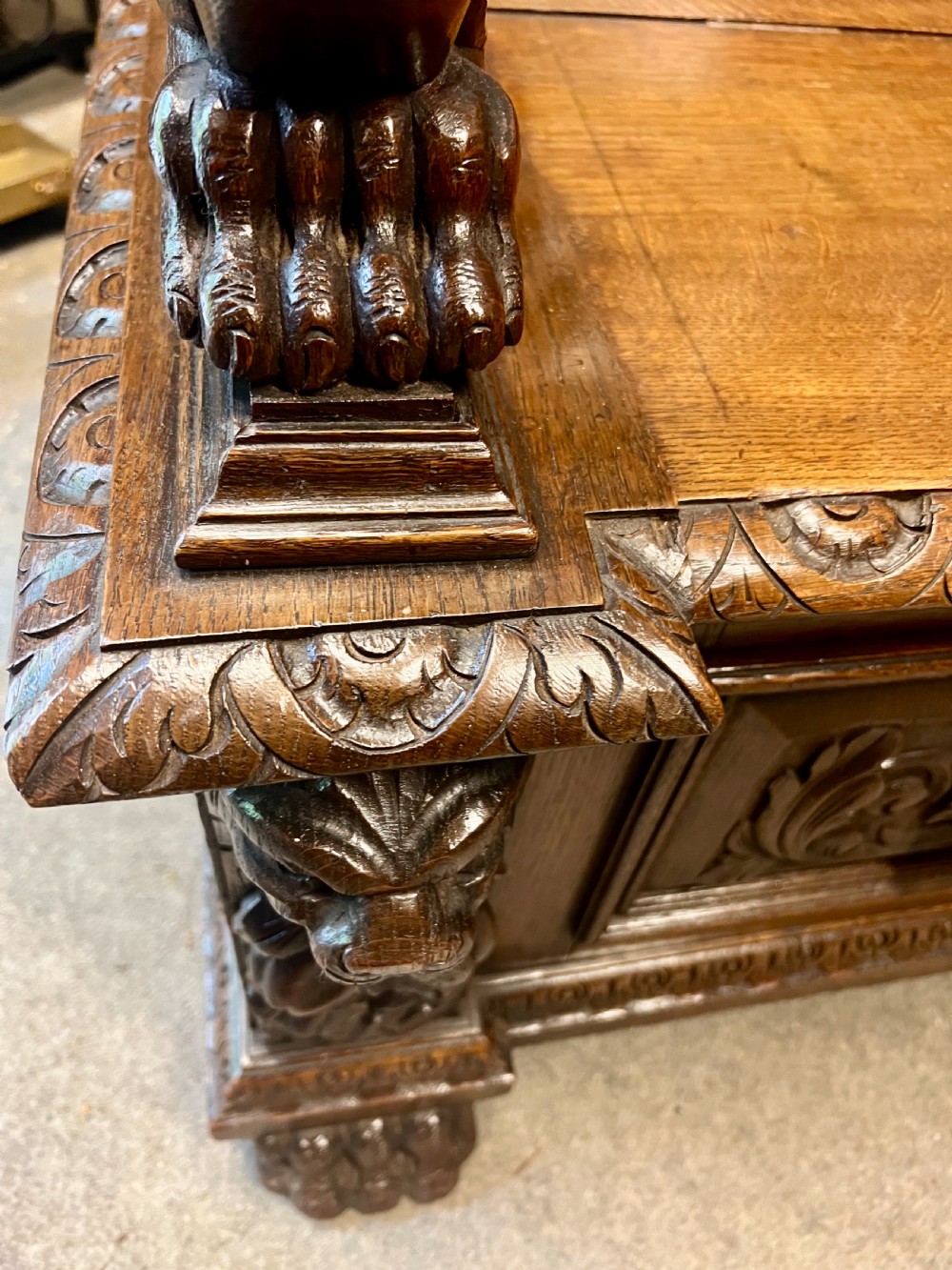 Superb Antique Carved Oak Elizabethan Style Monks Hall Bench View XI