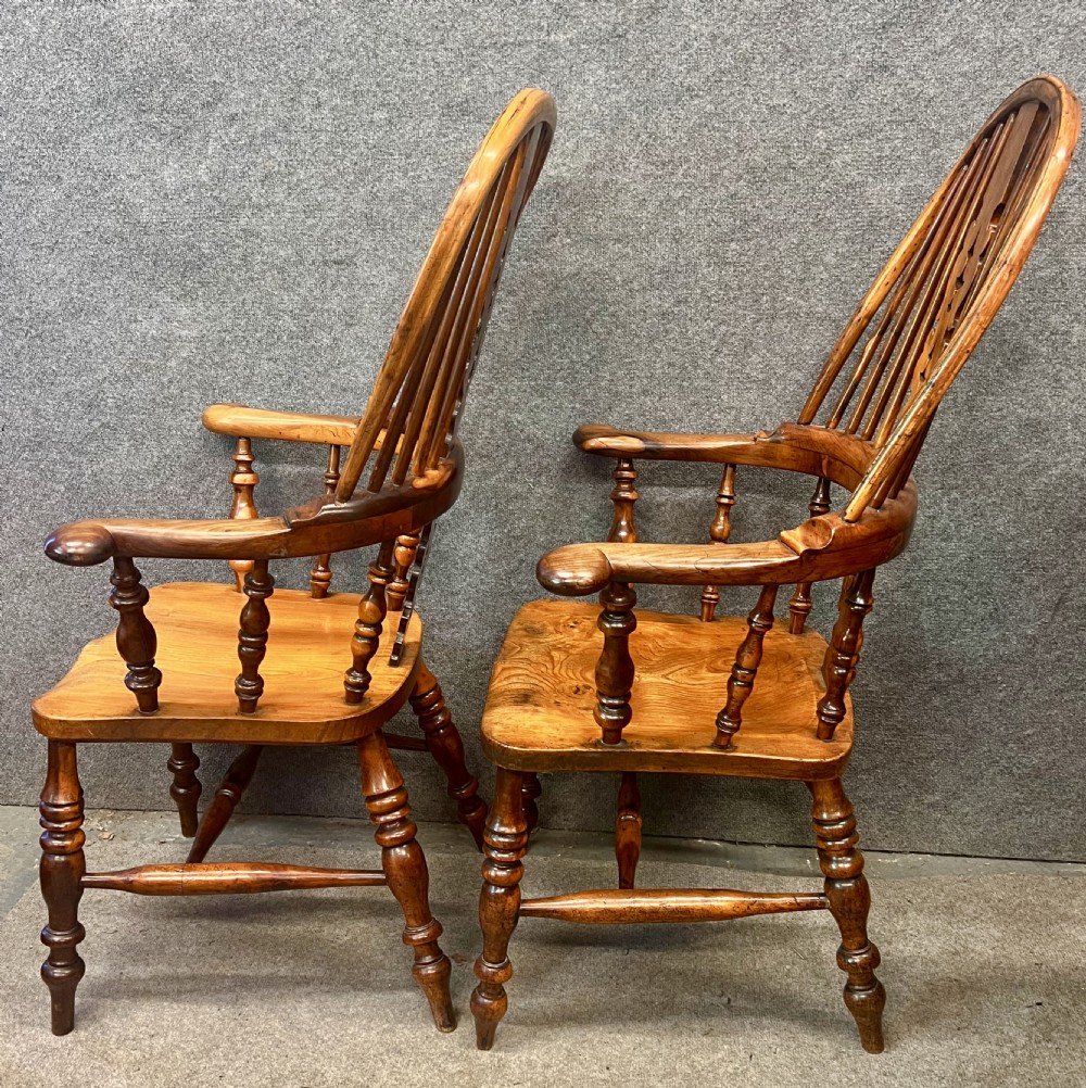 Pair of 19th C. Yew Wood Broad Arm Windsor Chairs View III