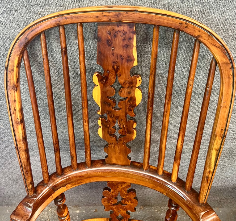 Pair of 19th C. Yew Wood Broad Arm Windsor Chairs View IV