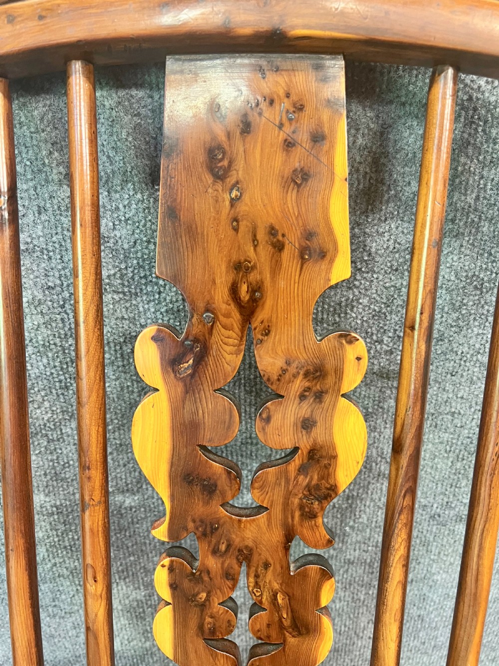 Pair of 19th C. Yew Wood Broad Arm Windsor Chairs View V