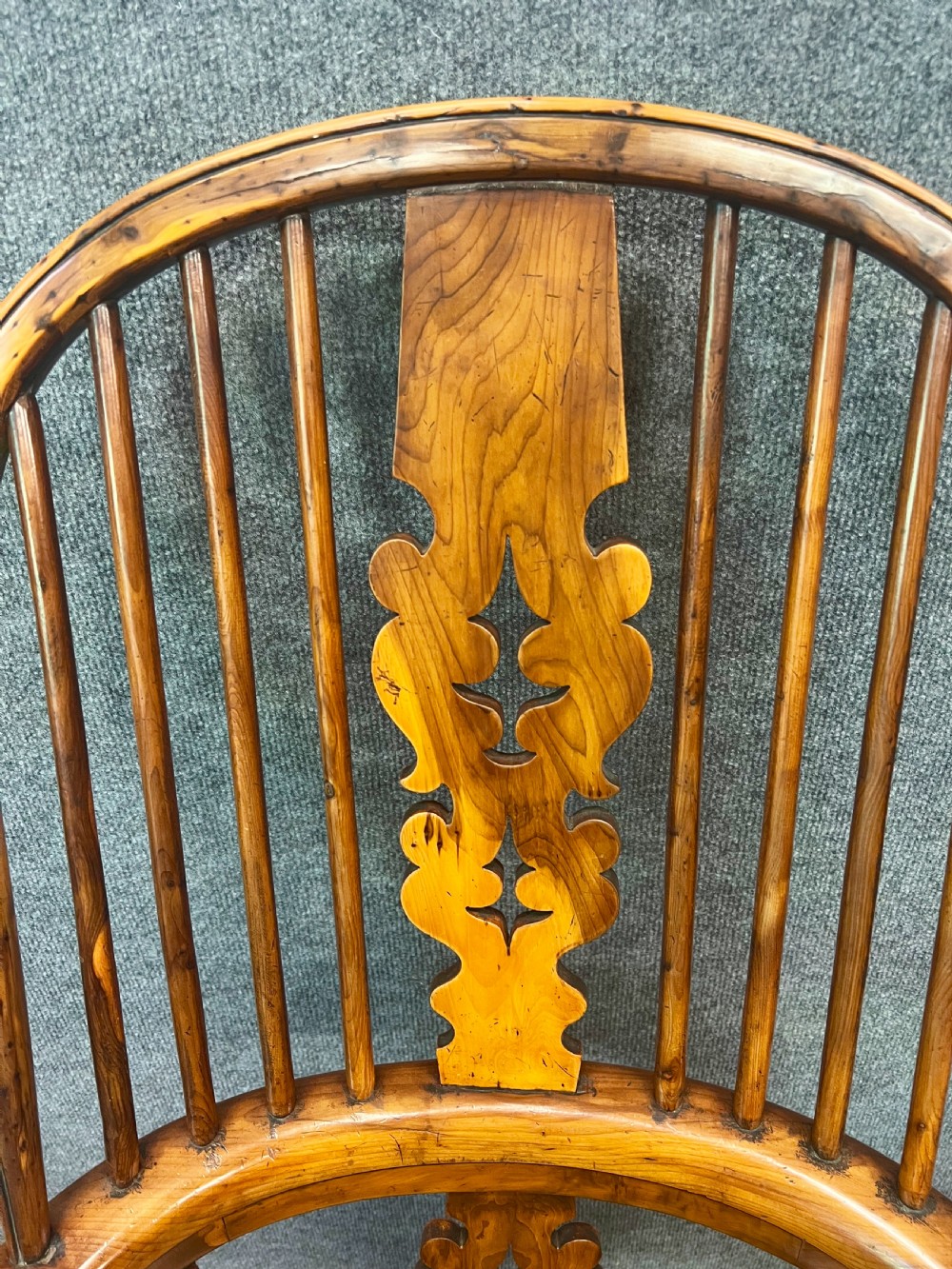 Pair of 19th C. Yew Wood Broad Arm Windsor Chairs View XIII
