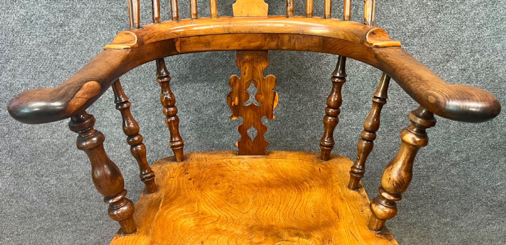 Pair of 19th C. Yew Wood Broad Arm Windsor Chairs View XIV