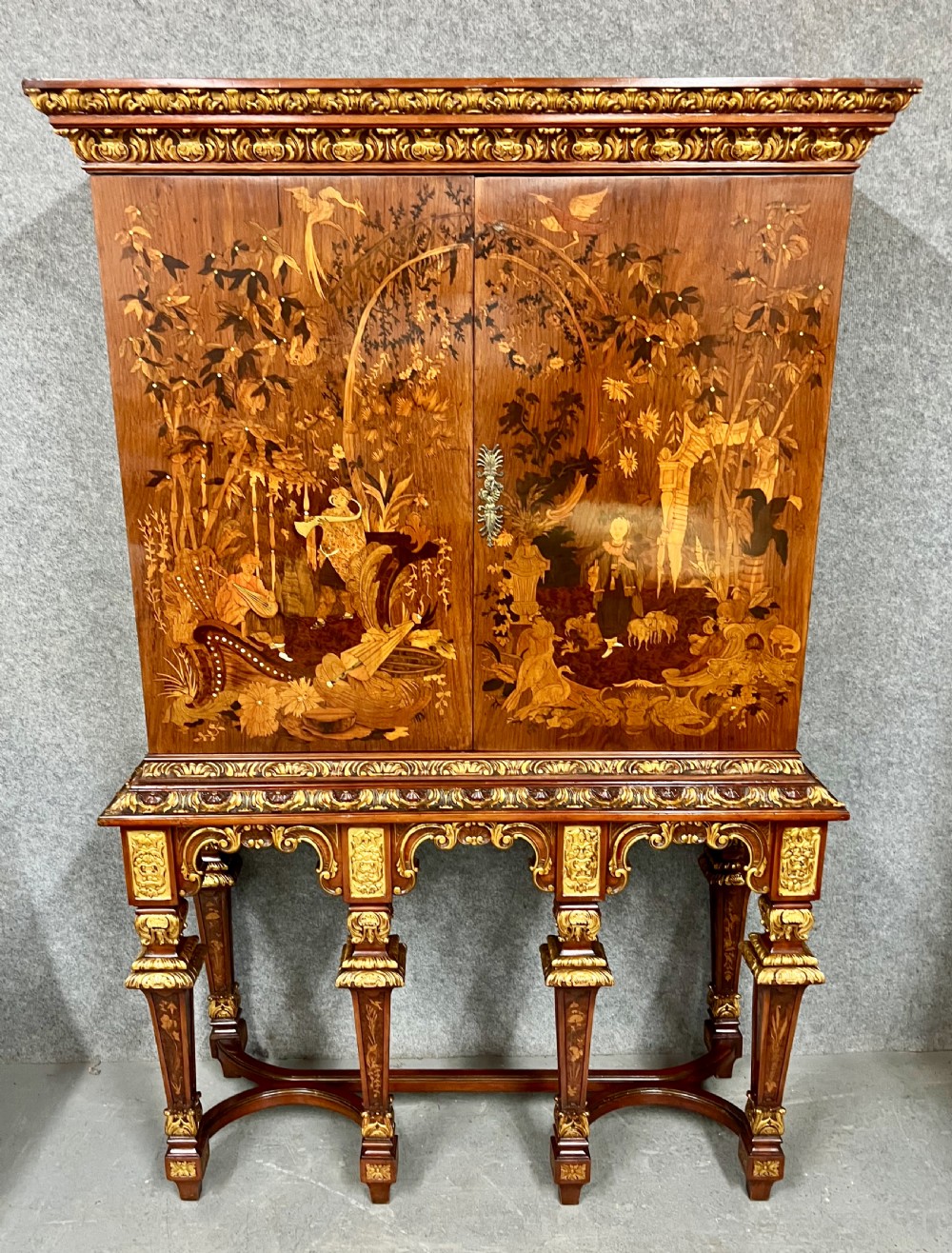 Spectacular Chinoiserie Palace Facade Marquetry Cabinet View II