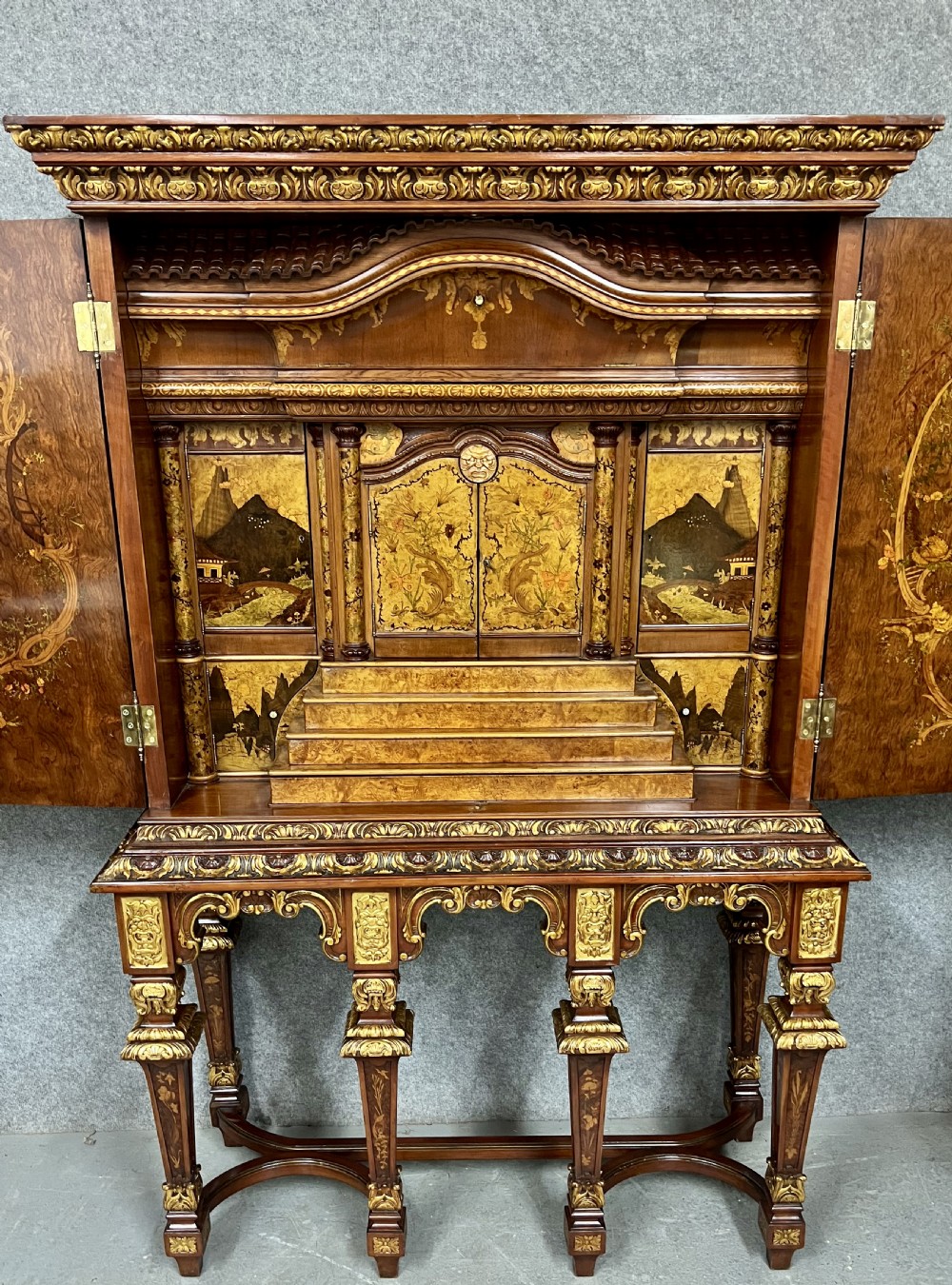 Spectacular Chinoiserie Palace Facade Marquetry Cabinet View III