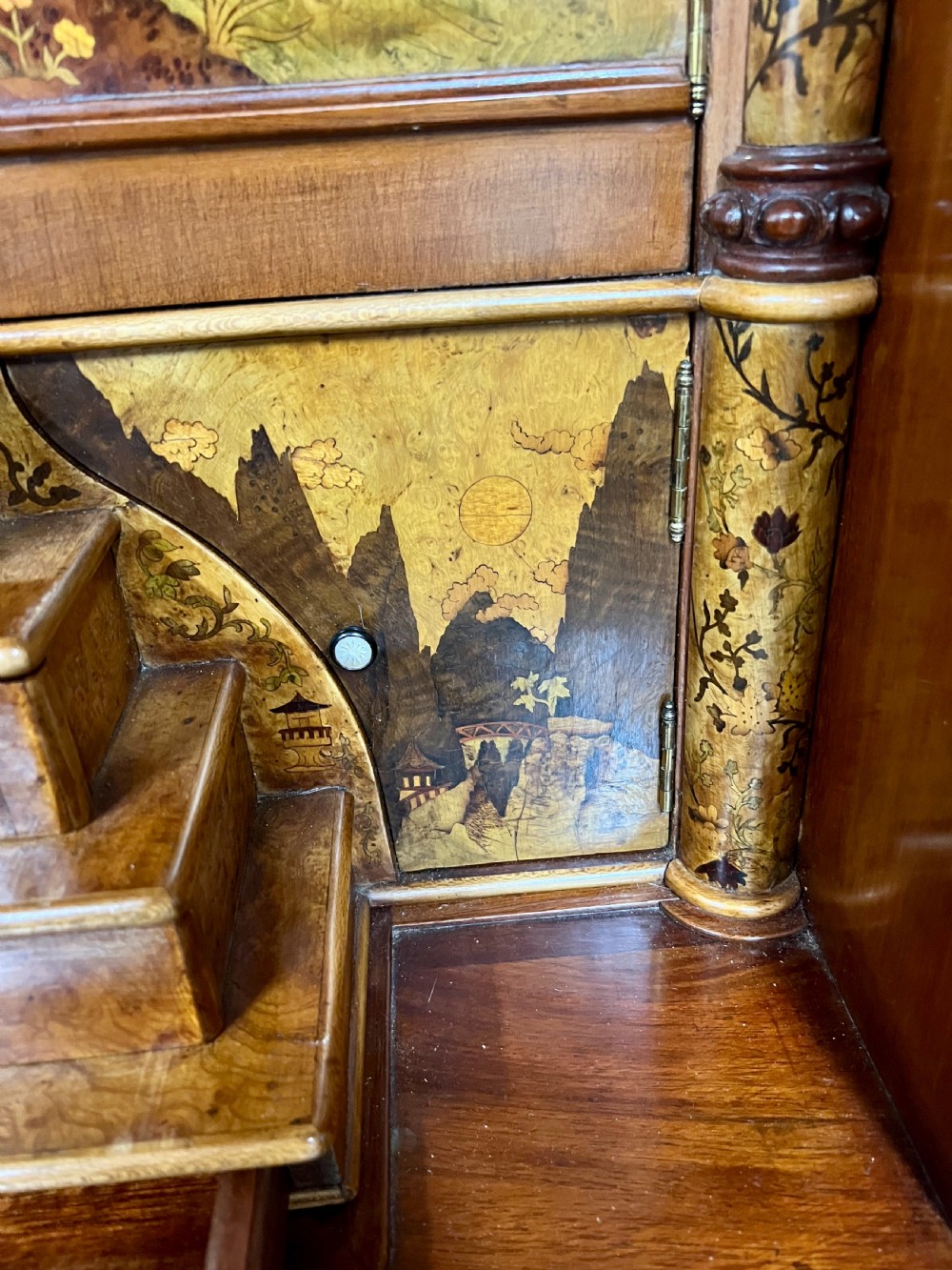 Spectacular Chinoiserie Palace Facade Marquetry Cabinet View VII