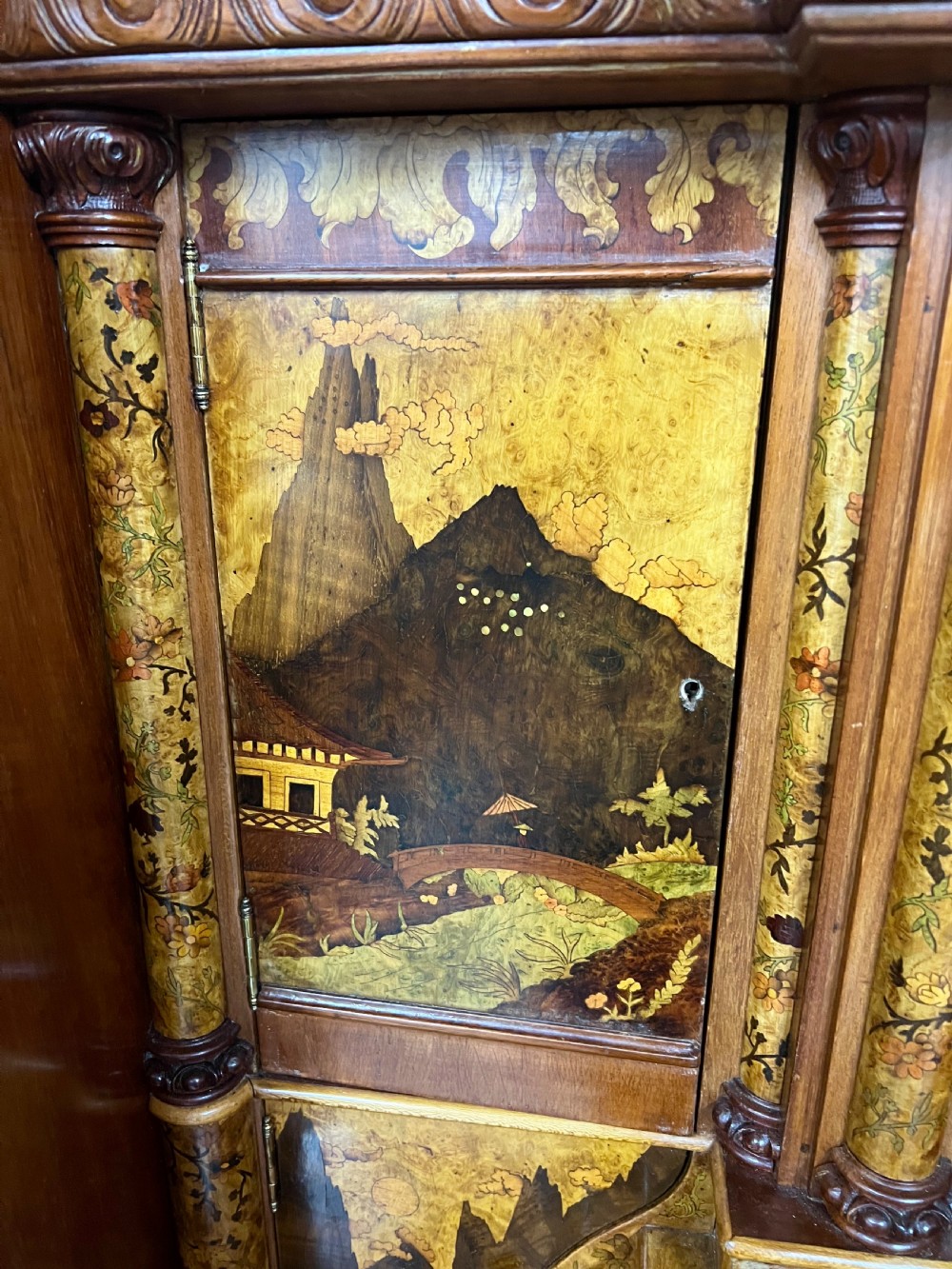 Spectacular Chinoiserie Palace Facade Marquetry Cabinet View VIII