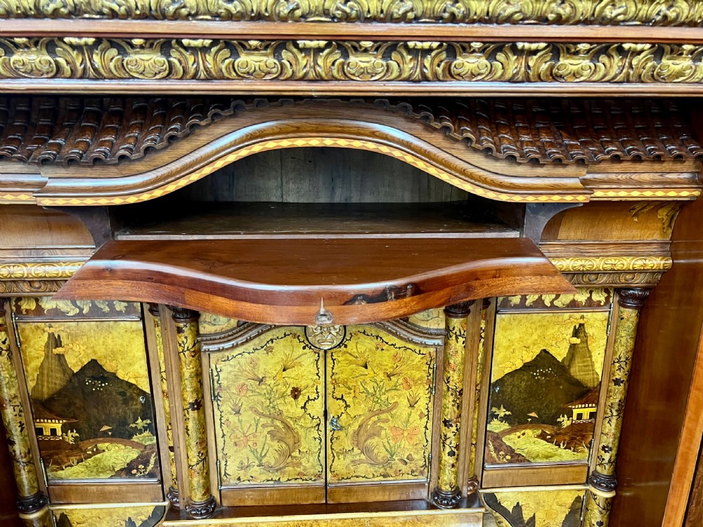 Spectacular Chinoiserie Palace Facade Marquetry Cabinet View XVI
