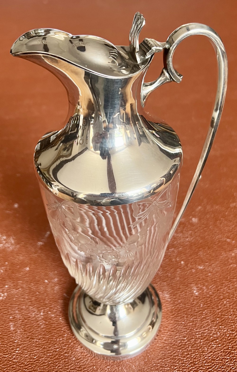 Edwardian Solid Silver & Cut Glass Claret Jug