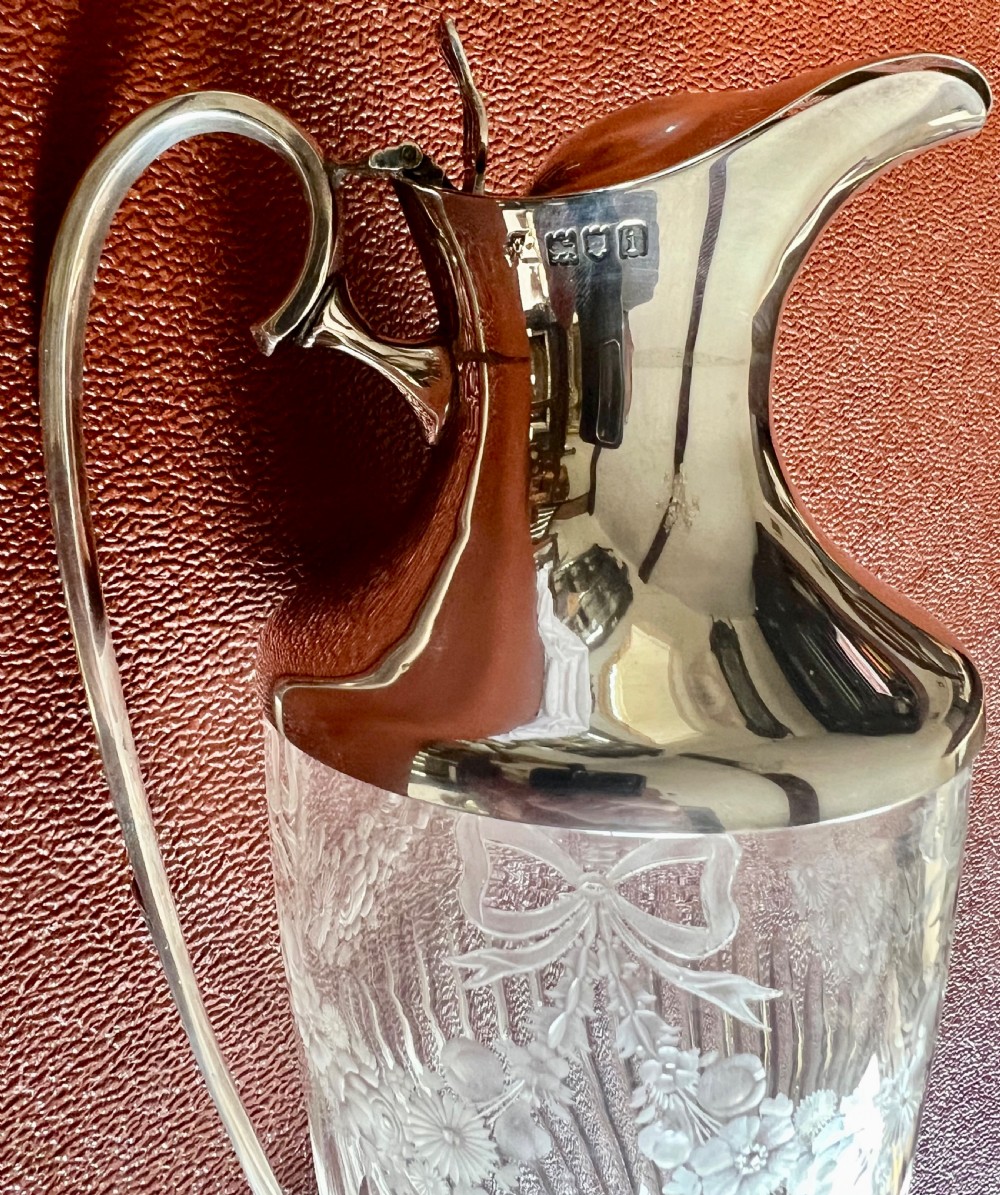 Edwardian Solid Silver & Cut Glass Claret Jug View III