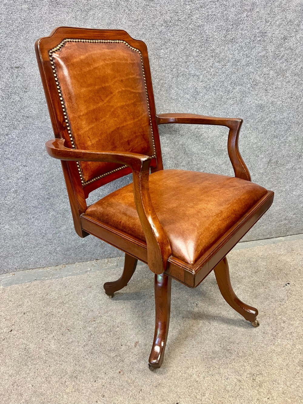 Antique Mahogany and Leather Upholstered Swivel Desk Chair View II