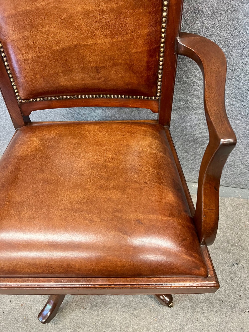 Antique Mahogany and Leather Upholstered Swivel Desk Chair View IV
