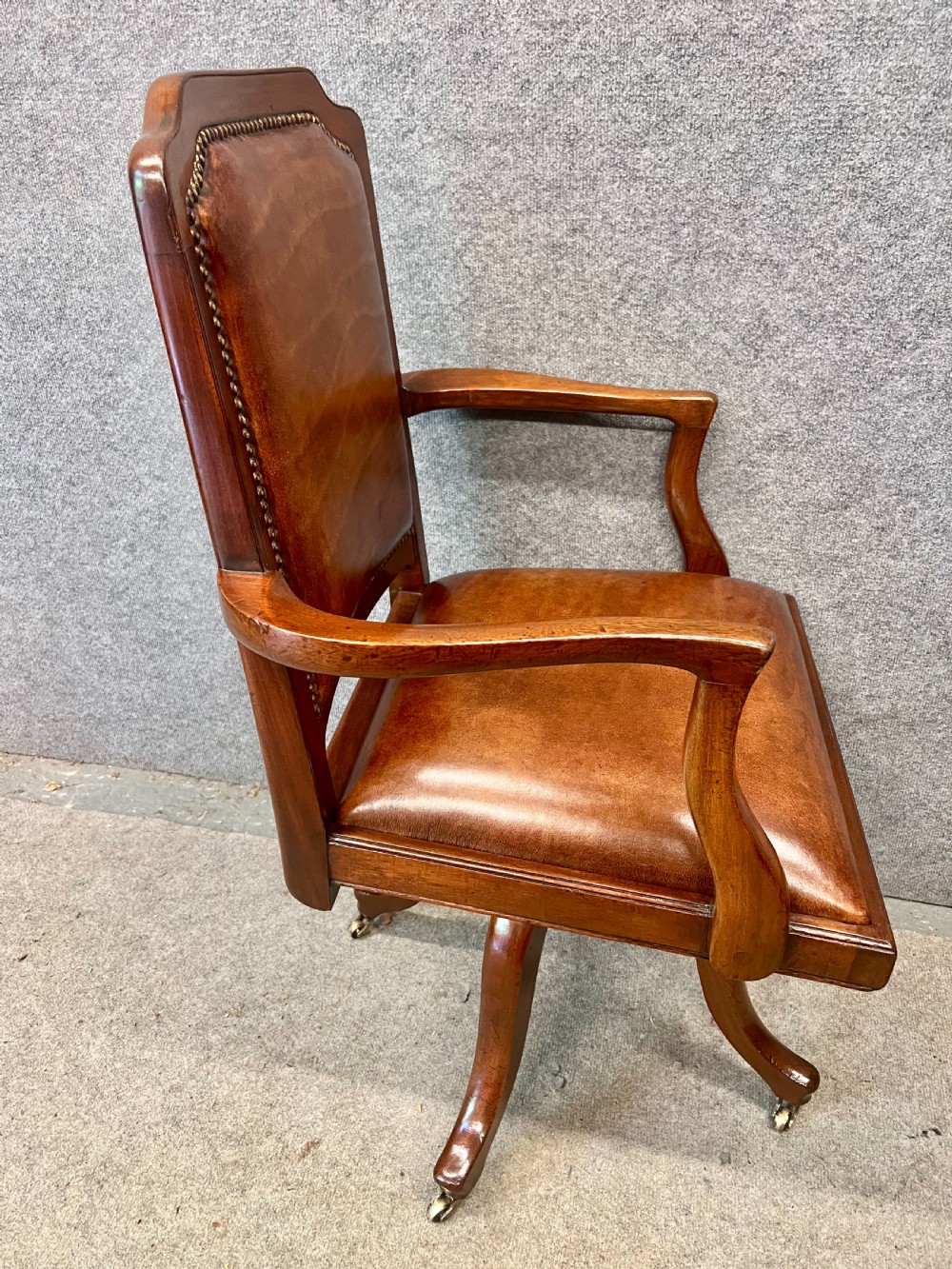 Antique Mahogany and Leather Upholstered Swivel Desk Chair View VI