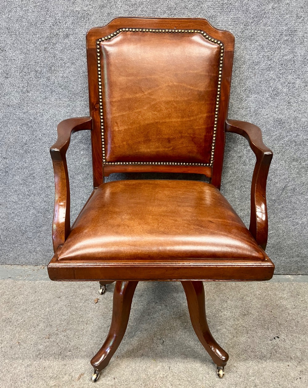 Antique Mahogany and Leather Upholstered Swivel Desk Chair View VIII