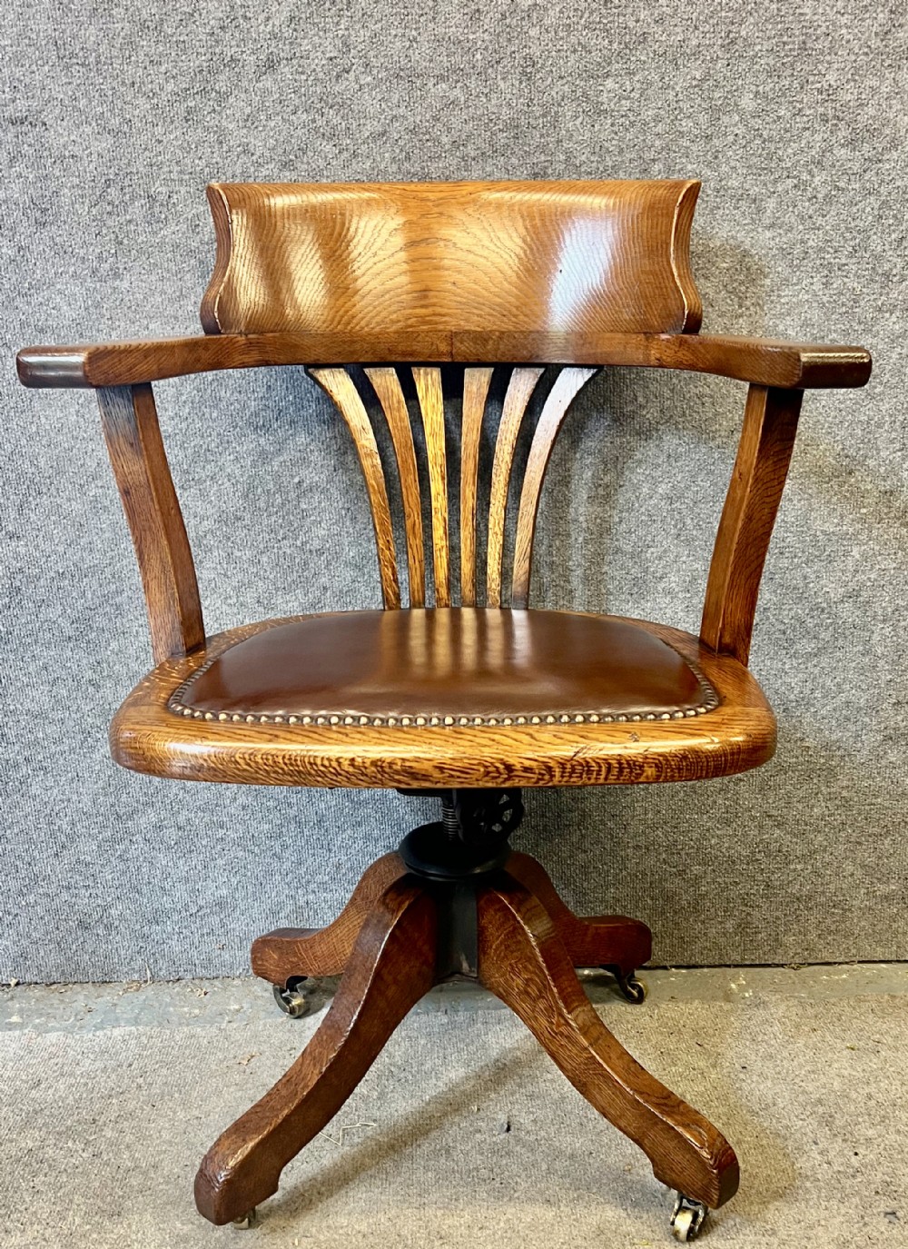 Antique Golden Oak Revolving Desk Chair