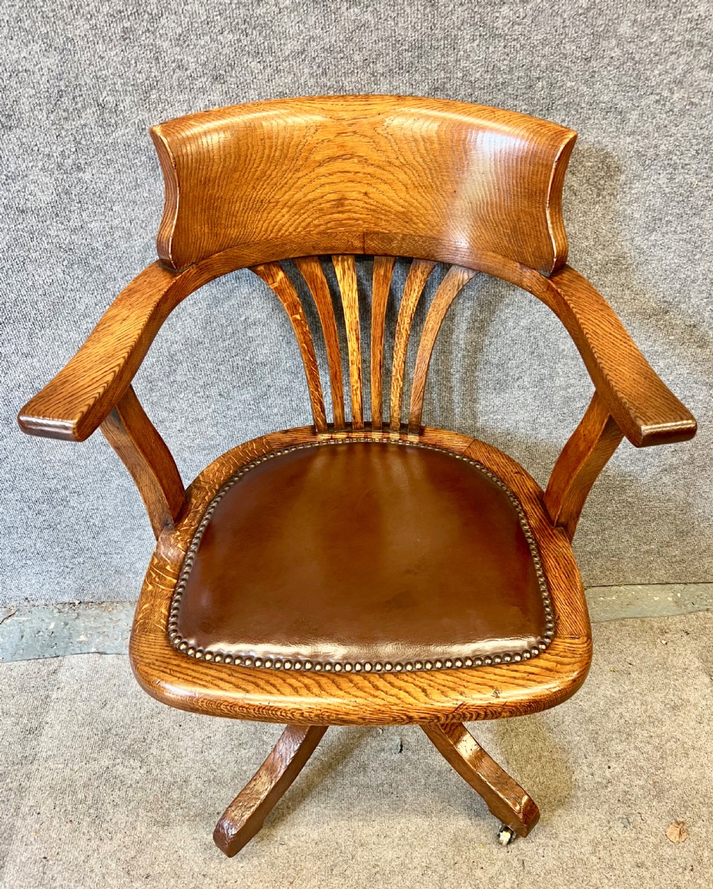 Antique Golden Oak Revolving Desk Chair View II