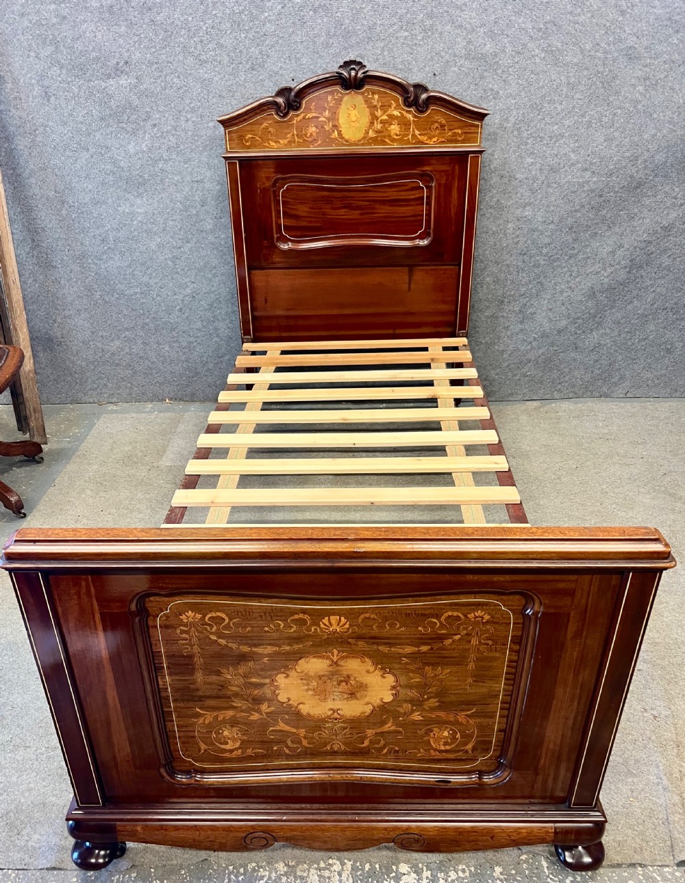 Stunning Edwardian Inlaid Mahogany Single 3 foot Bed View II