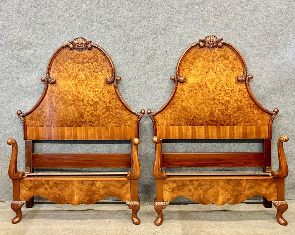  Very Good Pair of Antique Burr Walnut Single Beds