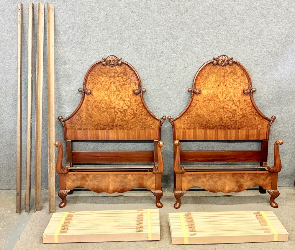  Very Good Pair of Antique Burr Walnut Single Beds View II