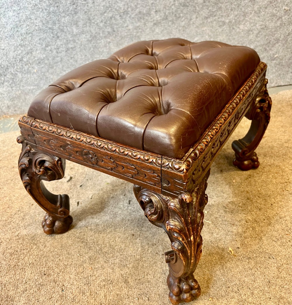 Small Victorian Carved Oak Foot Stool View III