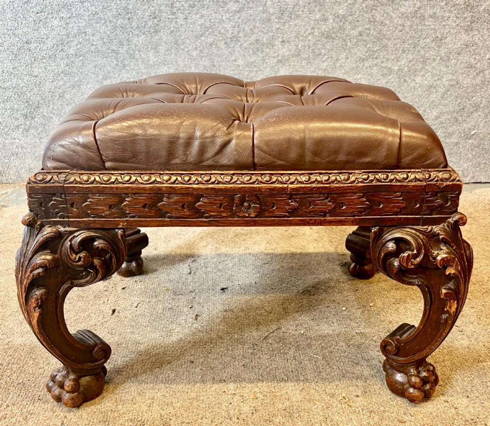 Small Victorian Carved Oak Foot Stool View IV