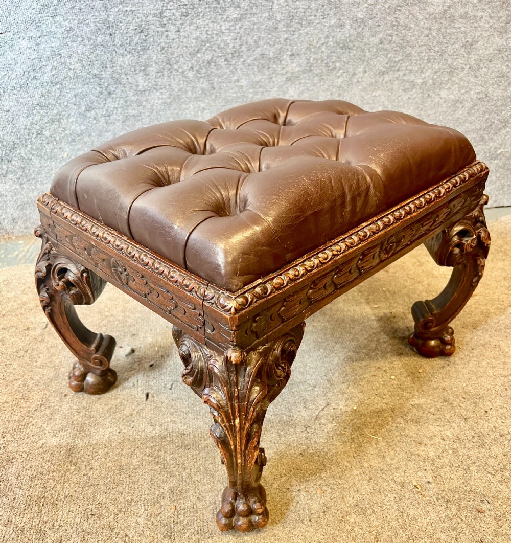 Small Victorian Carved Oak Foot Stool View V