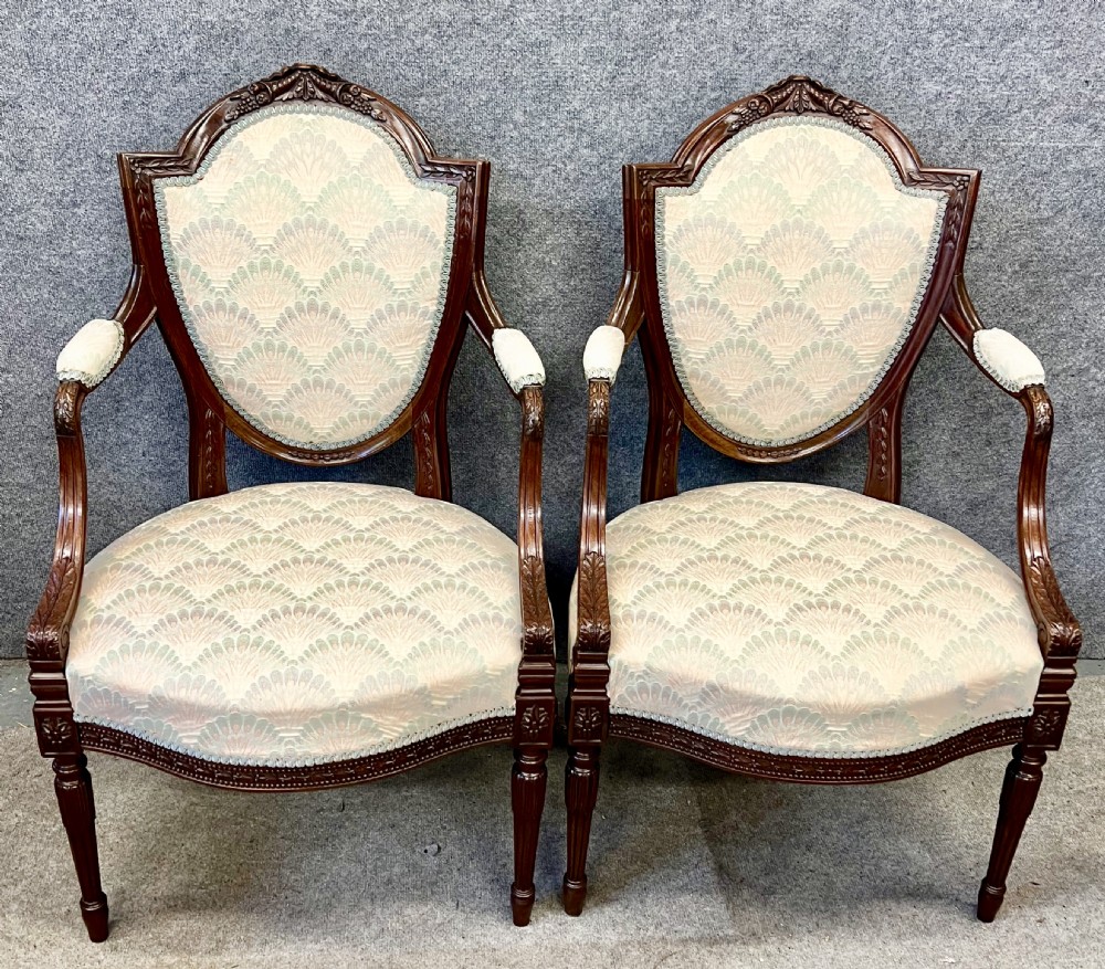 Good Quality Pair of Hepplewhite Style Mahogany Elbow Chairs View II