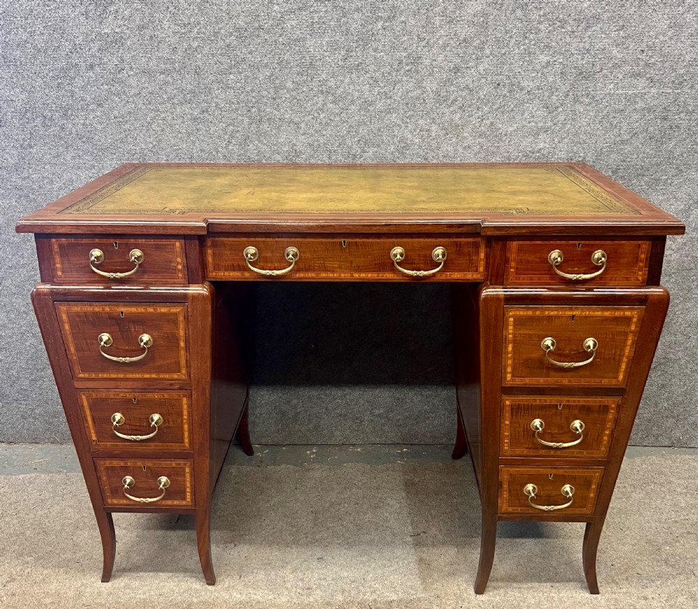 Good Quality Unusual Mahogany & Inlaid Antique Desk