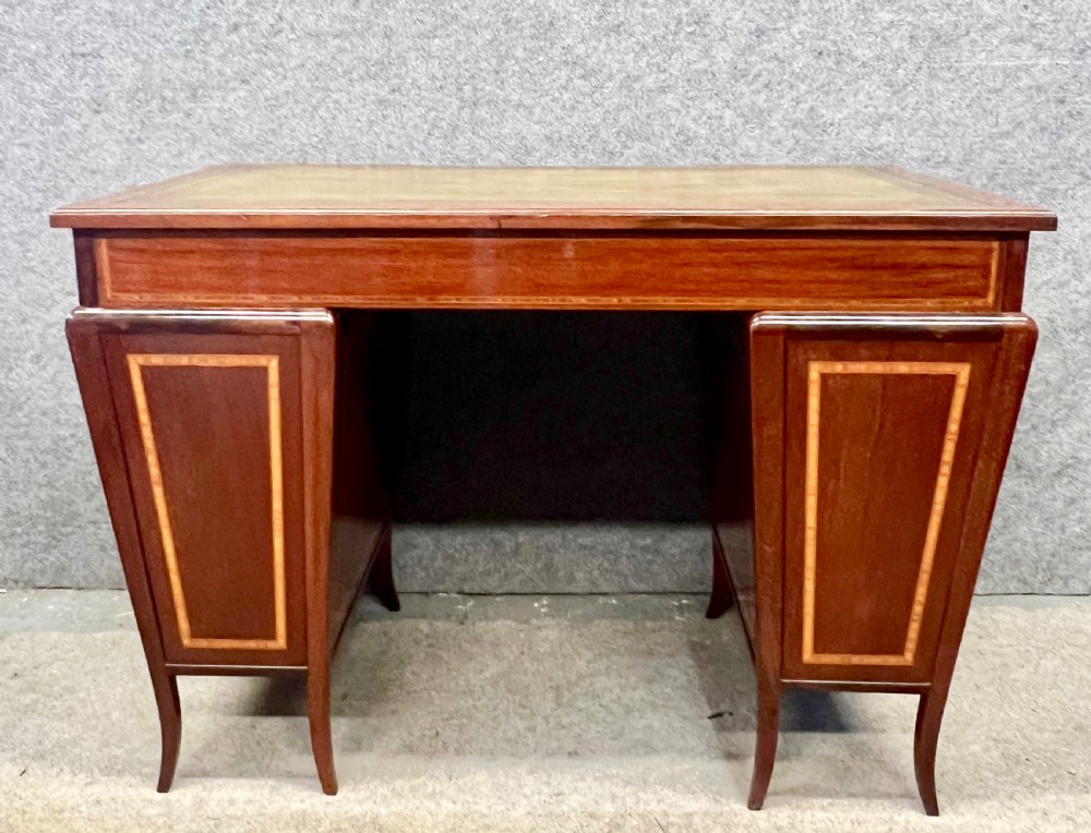 Good Quality Unusual Mahogany & Inlaid Antique Desk View II