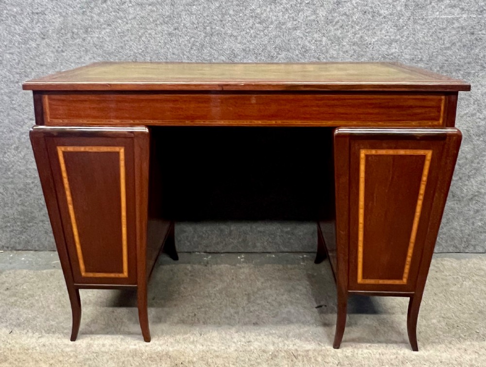 Good Quality Unusual Mahogany & Inlaid Antique Desk View III