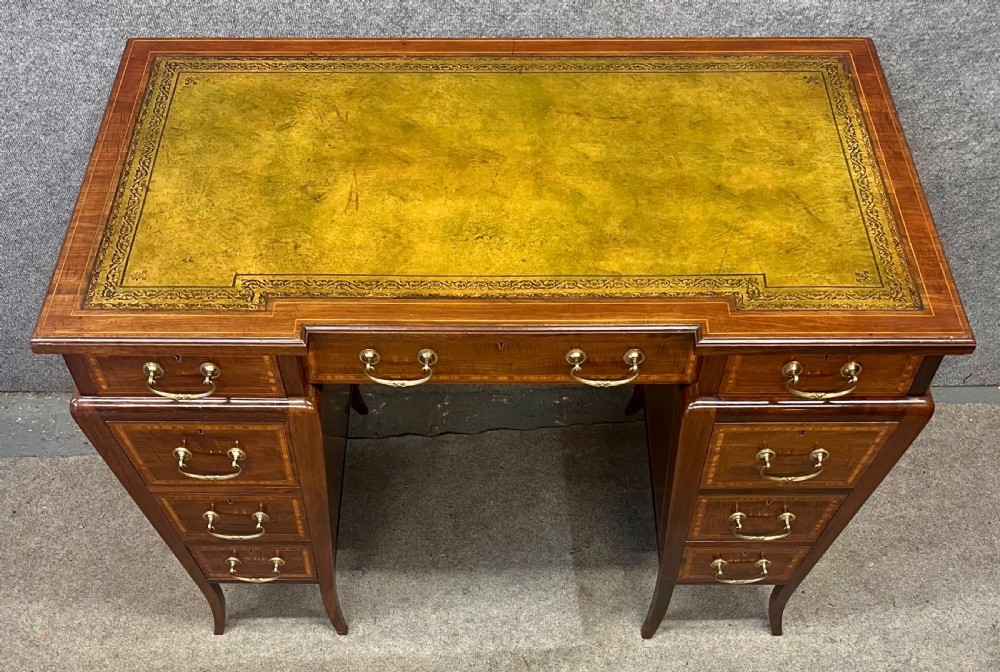 Good Quality Unusual Mahogany & Inlaid Antique Desk View IV