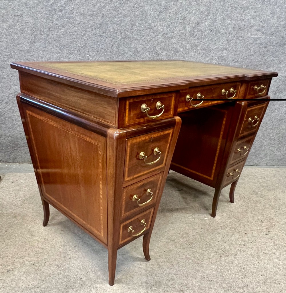 Good Quality Unusual Mahogany & Inlaid Antique Desk View V