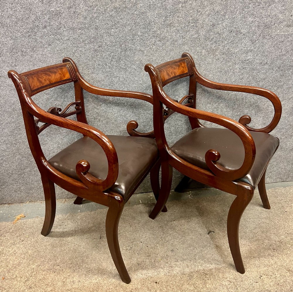 Pair Of Regency Brass Inlaid Mahogany Elbow Chairs View IV