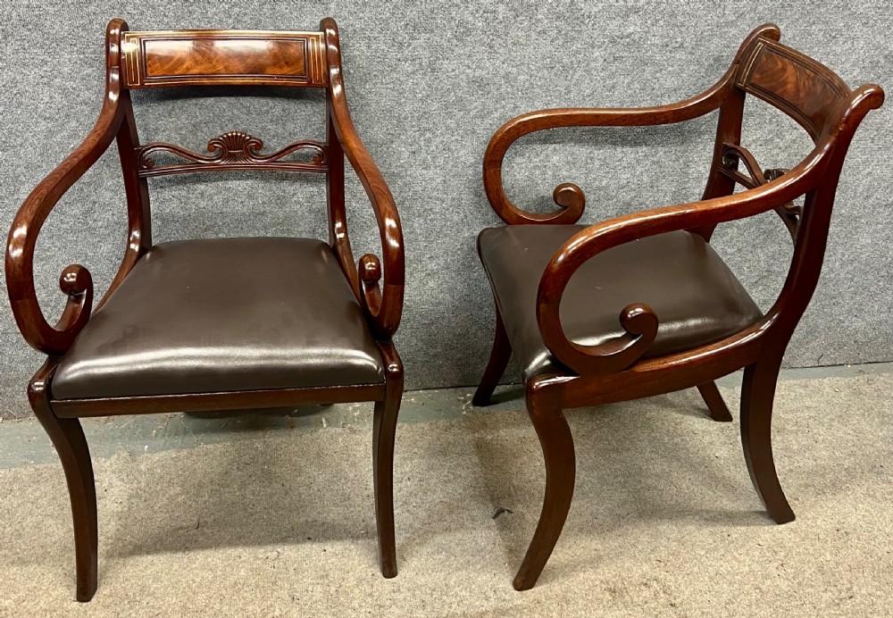 Pair Of Regency Brass Inlaid Mahogany Elbow Chairs View IX