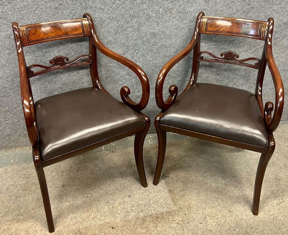 Pair Of Regency Brass Inlaid Mahogany Elbow Chairs View X