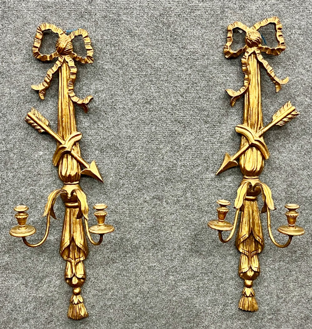 Pair of Carved Wood & Gilded Wall Candle Sconces