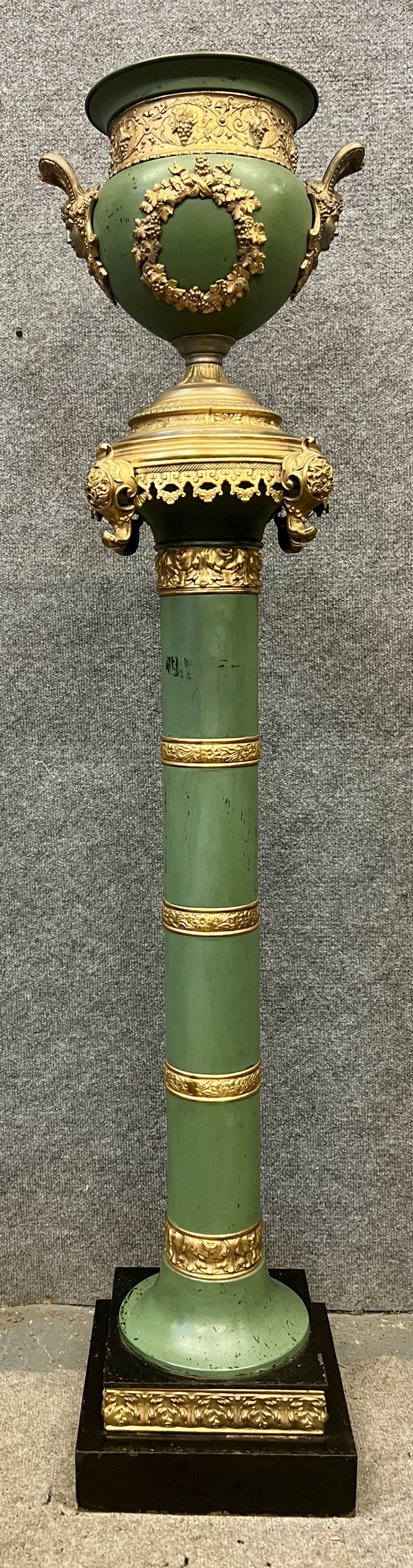 Unusual Brass, Metal and Painted Jardiniere on Stand