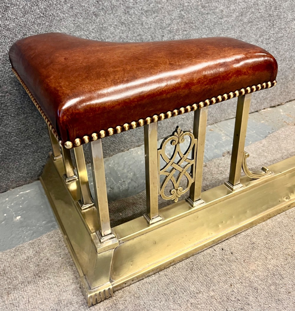 Antique Brass and Leather Seated Club Fender View III