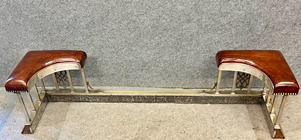 Antique Brass and Leather Seated Club Fender View IV