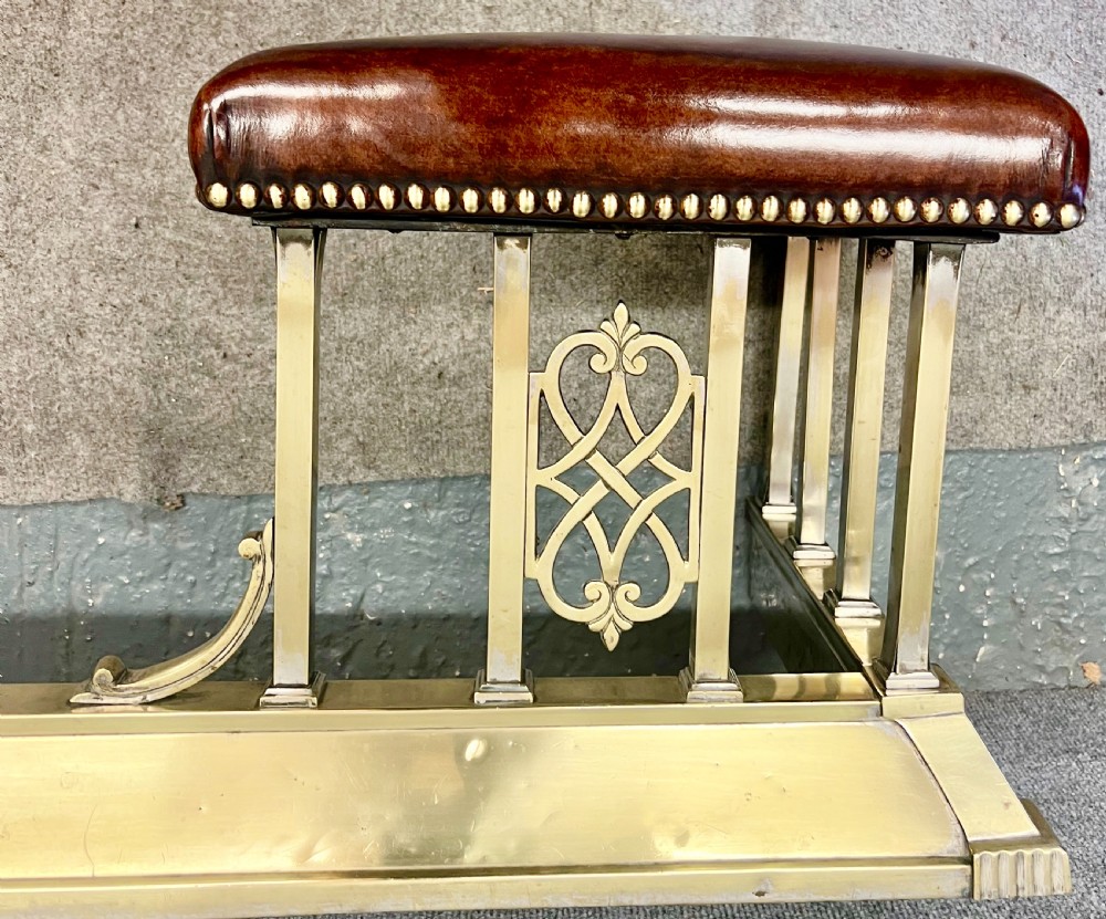 Antique Brass and Leather Seated Club Fender View VIII