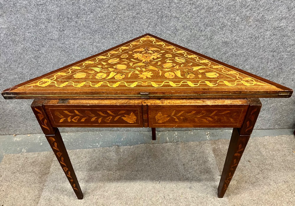 Dutch Marquetry Inlaid Folding Card Table