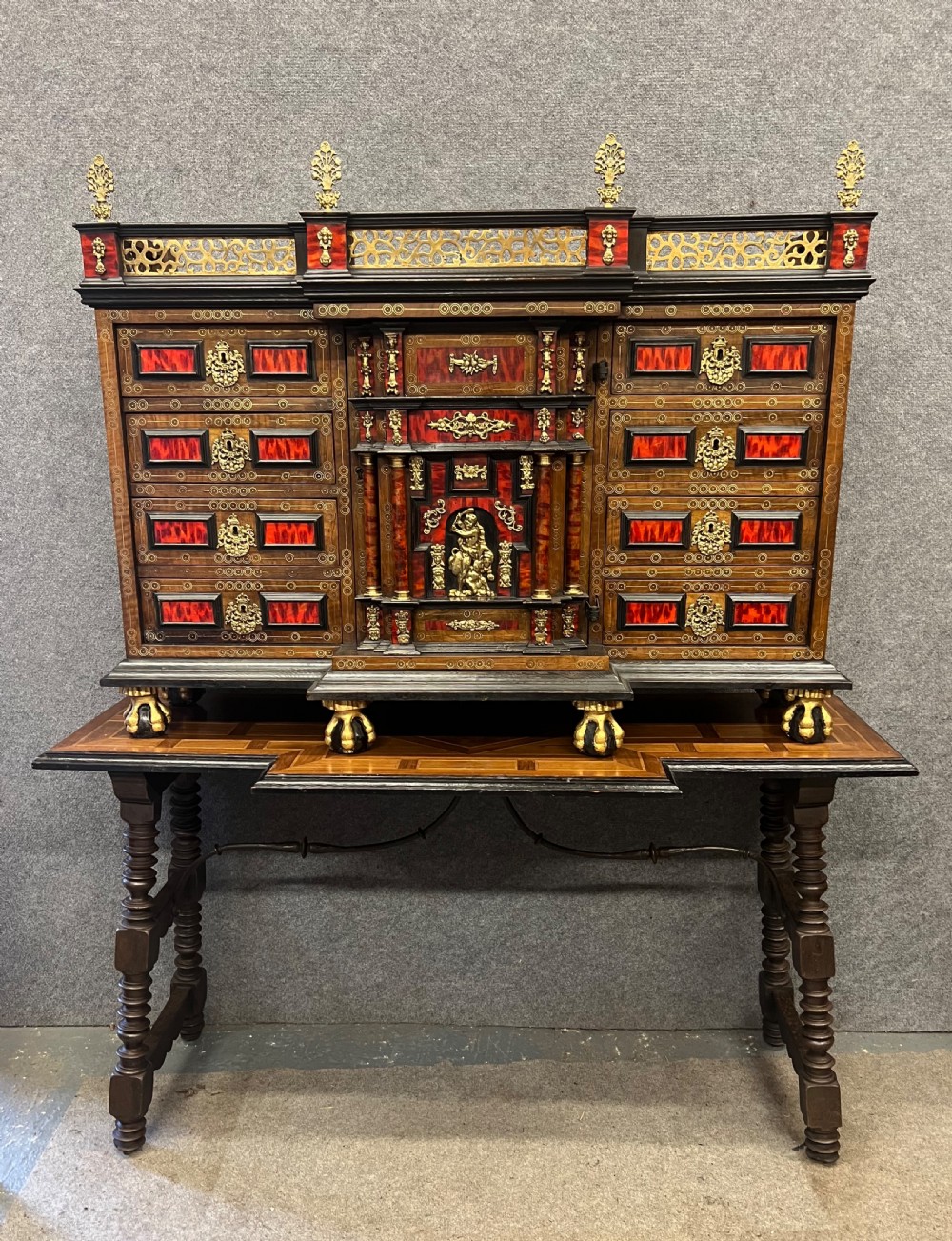 Impressive Antique Antwerp Collectors Cabinet on Stand View II