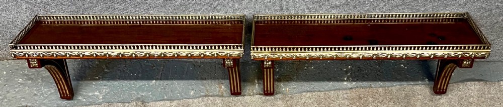 Attractive Pair of Mahogany and Brass Inlaid Wall Brackets View V