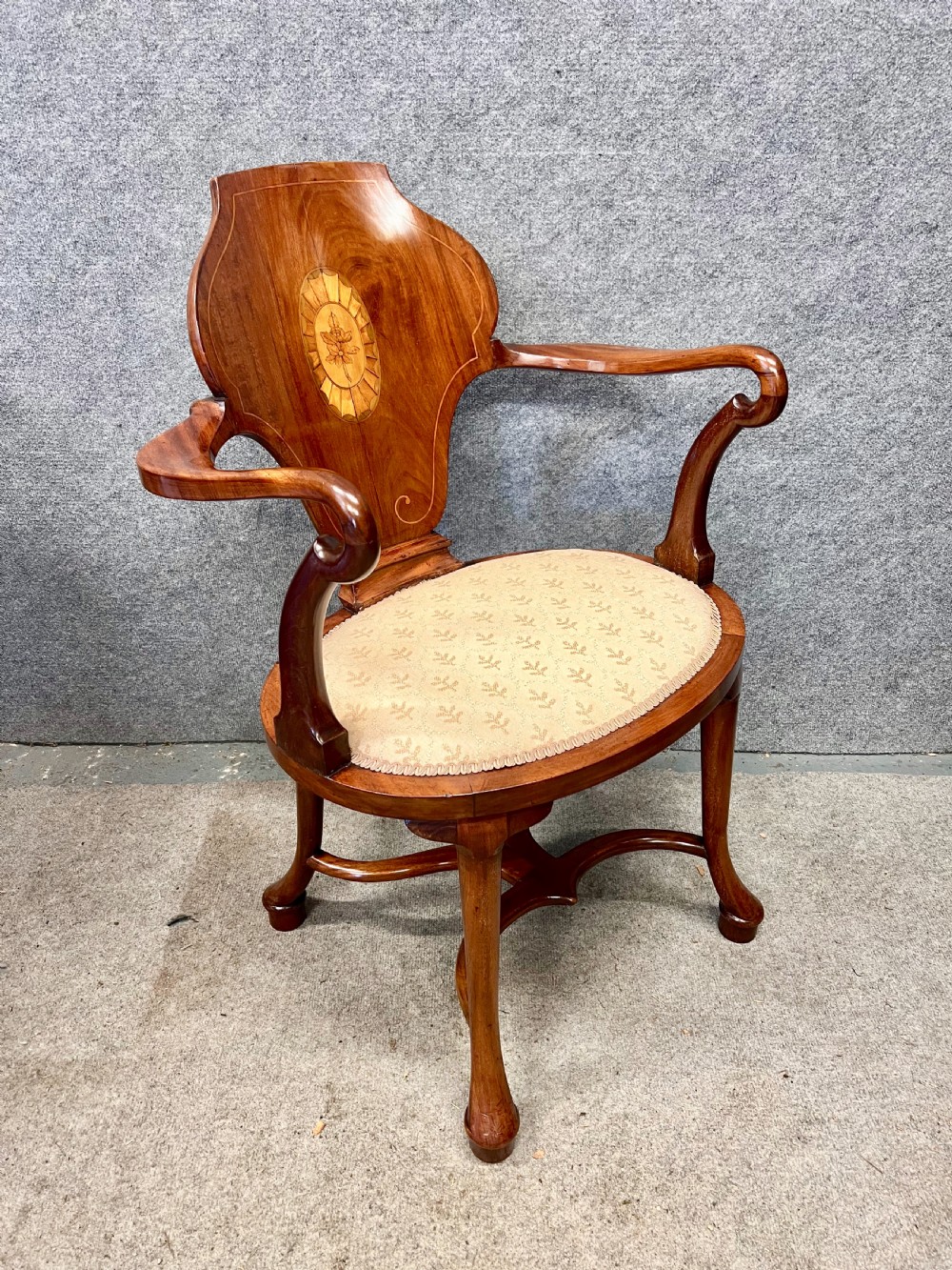 Edwardian Mahogany & Inlaid Open Armchair