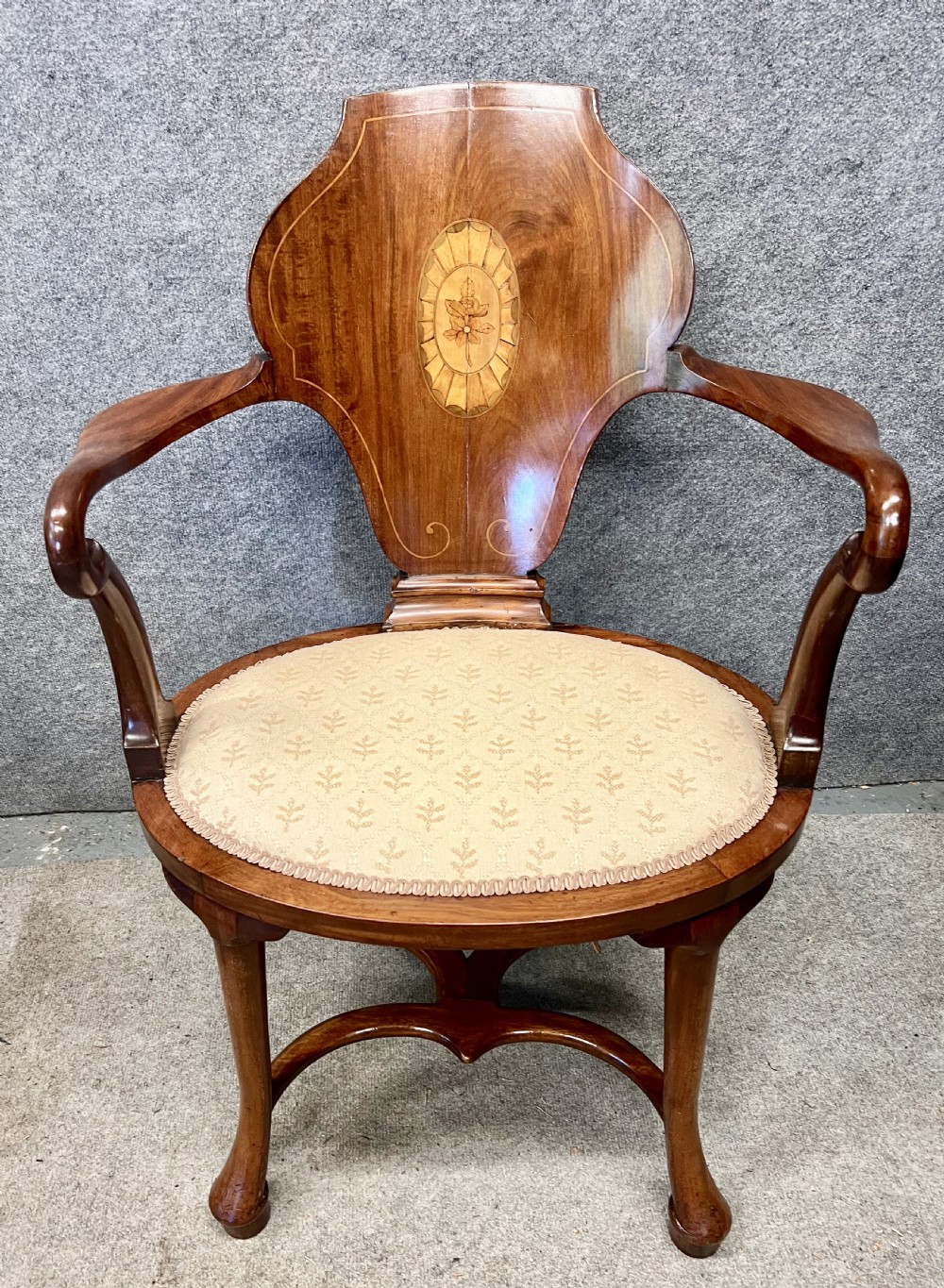 Edwardian Mahogany & Inlaid Open Armchair View II