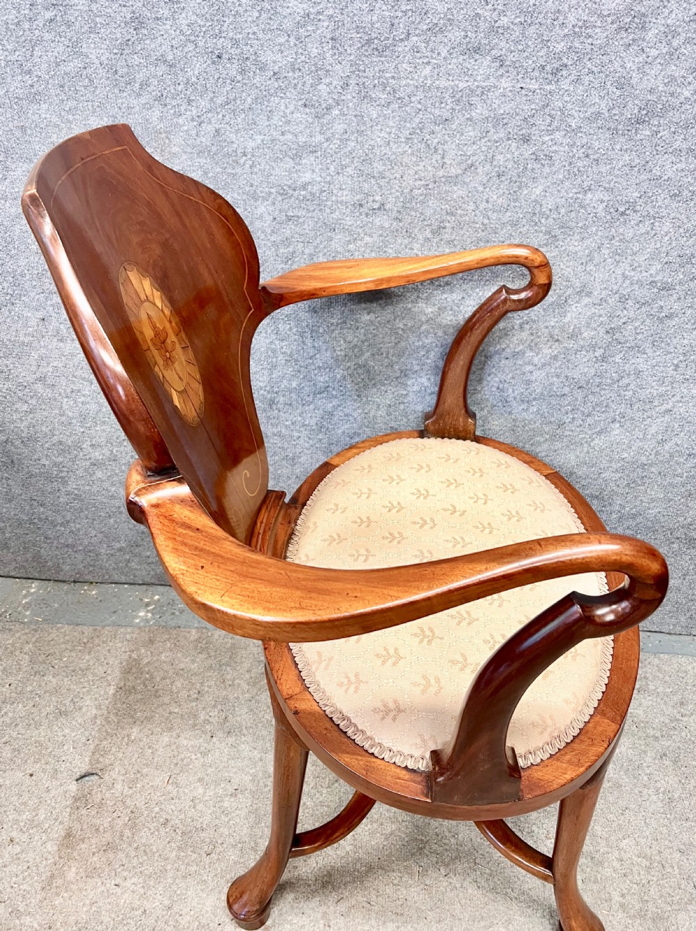 Edwardian Mahogany & Inlaid Open Armchair View V